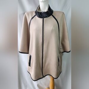 Joseph Ribkoff Beige Cape With Leather Trim And Pockets